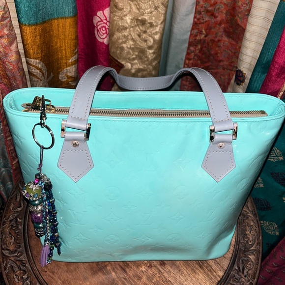 Hand painted Louis Vuitton in Tiffany Blue Grey strap comes handmade boho tassel - Picture 7 of 10